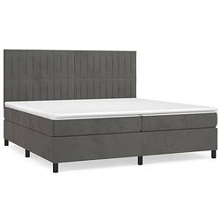 Foto van The living store donkergrijs boxspringbed - 203x200x118/128 cm - fluweel - verstelbaar hoofdbord - pocketvering matras