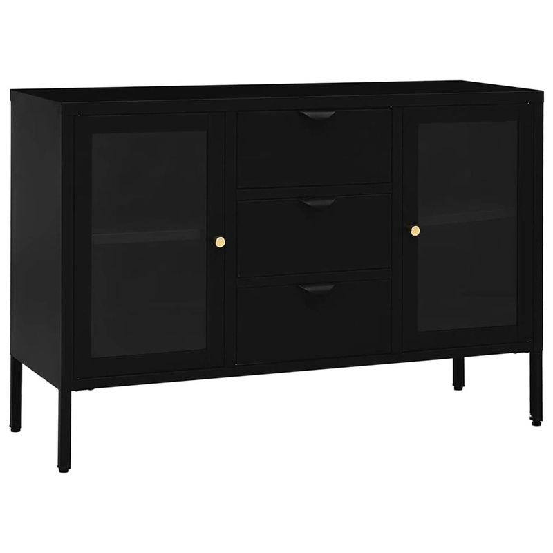 Foto van Vidaxl dressoir 105x35x70 cm staal en gehard glas zwart