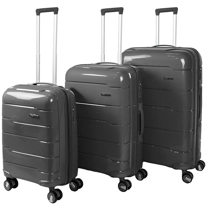 Foto van Lucceti - kofferset 3-delig - handbagage - met wielen - koffers - premium pp kwaliteit - trolley - florence - grijs