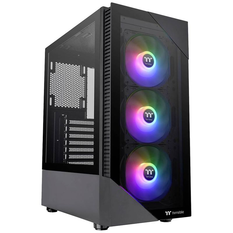 Foto van Thermaltake ca-1x3-00m1wn-00 midi-tower gaming-behuizing zwart 3 voorgeïnstalleerde led-ventilators, zijvenster