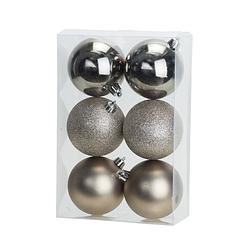 Foto van 6x stuks kunststof kerstballen champagne 8 cm mat/glans/glitter - kerstbal