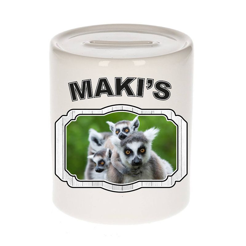 Foto van Dieren maki spaarpot - makis/ maki apen spaarpotten kinderen 9 cm - spaarpotten