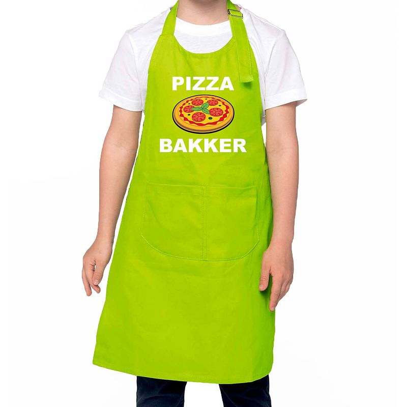 Foto van Pizza bakker schort/ keukenschort groen voor jongens en meisjes - bakken met kinderen - feestschorten