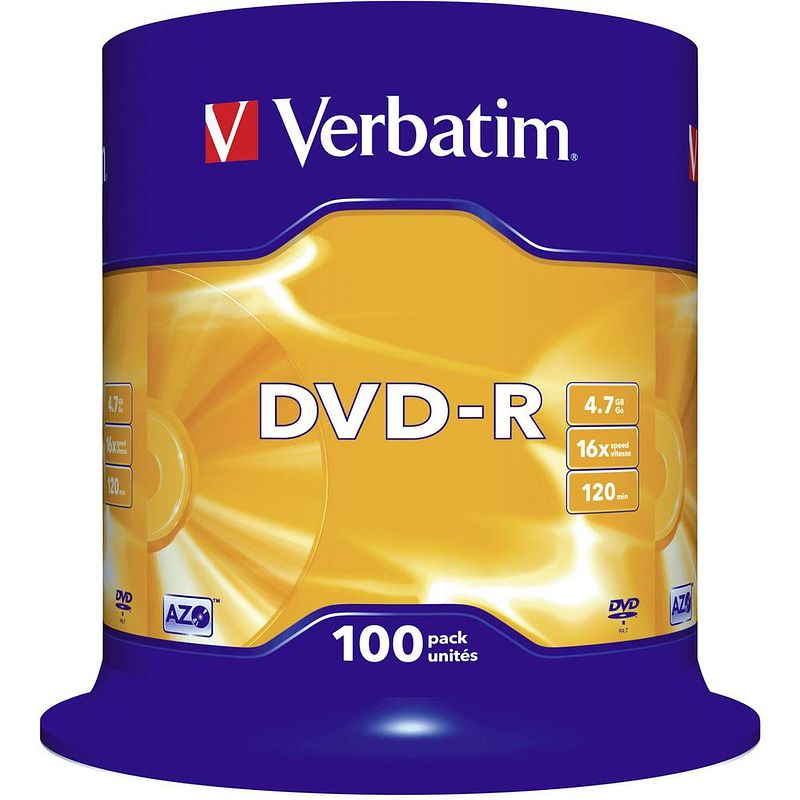 Foto van Verbatim 43549 dvd-r disc 4.7 gb 100 stuk(s) spindel