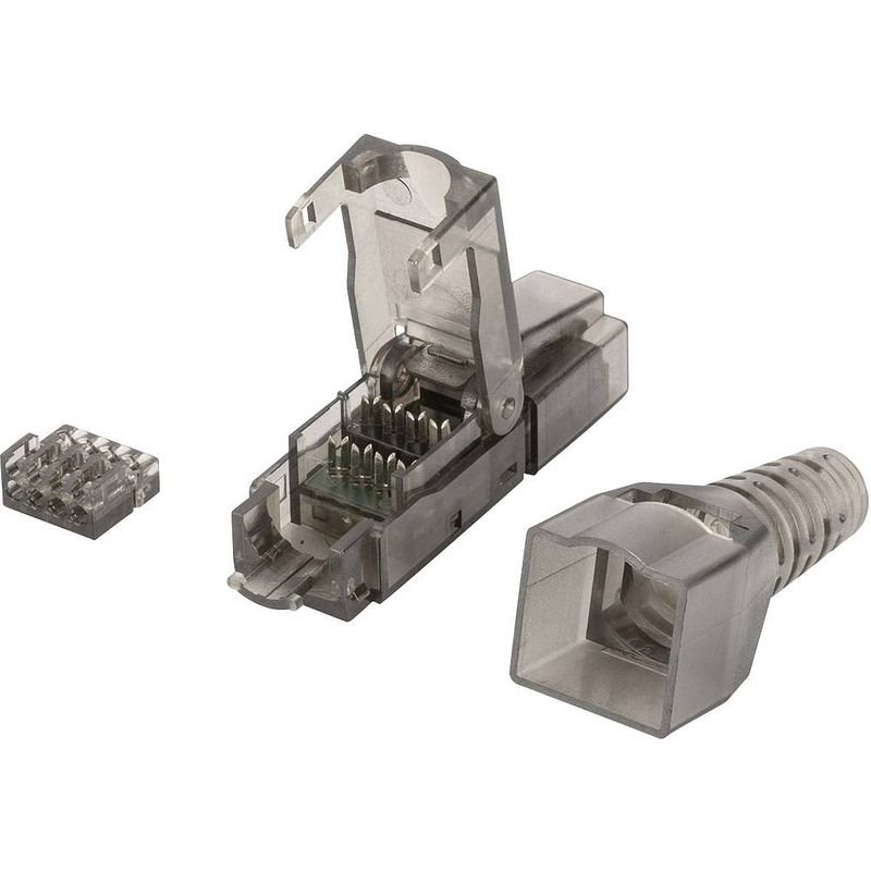 Foto van Digitus rj45 netwerk adapter cat 6a [1x snijklem, snijklem connector - 1x rj45-stekker, rj45-stekker 8p8c] zwart