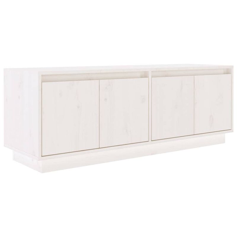 Foto van The living store tv-meubel grenenhout - wit - 110 x 34 x 40 cm - 4 deuren - 2 vakken