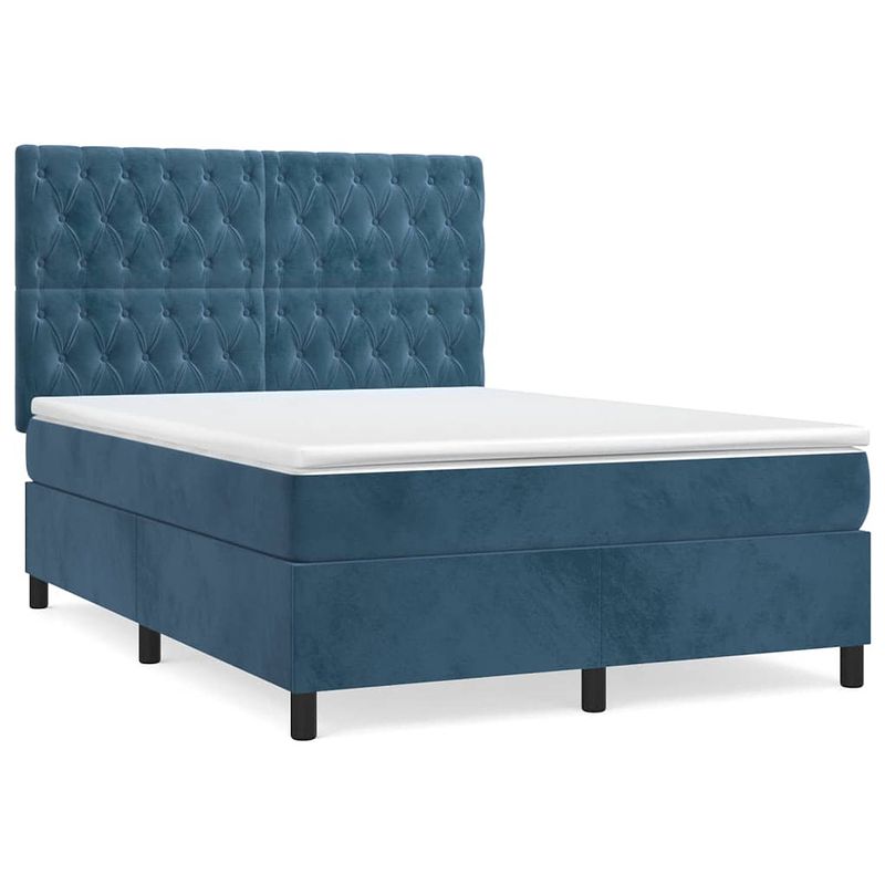 Foto van The living store boxspringbed - fluweel donkerblauw 193x144x118/128 cm - verstelbaar hoofdbord