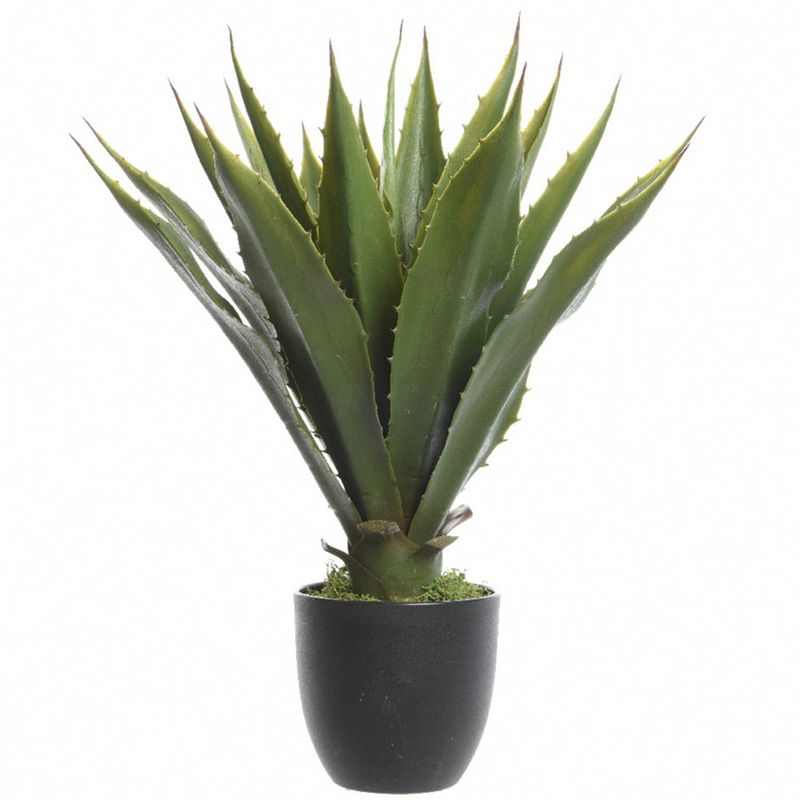 Foto van Groene agave kunstplanten in zwarte pot 55 cm - kunstplanten