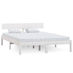 Foto van The living store houten bedframe - tweepersoons - 120x200 cm - massief grenenhout - wit