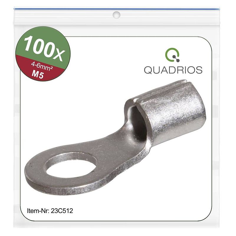 Foto van Quadrios 23c512 ringkabelschoen dwarsdoorsnede (max.): 6 mm² gat diameter: 5.3 mm ongeïsoleerd 100 stuk(s)