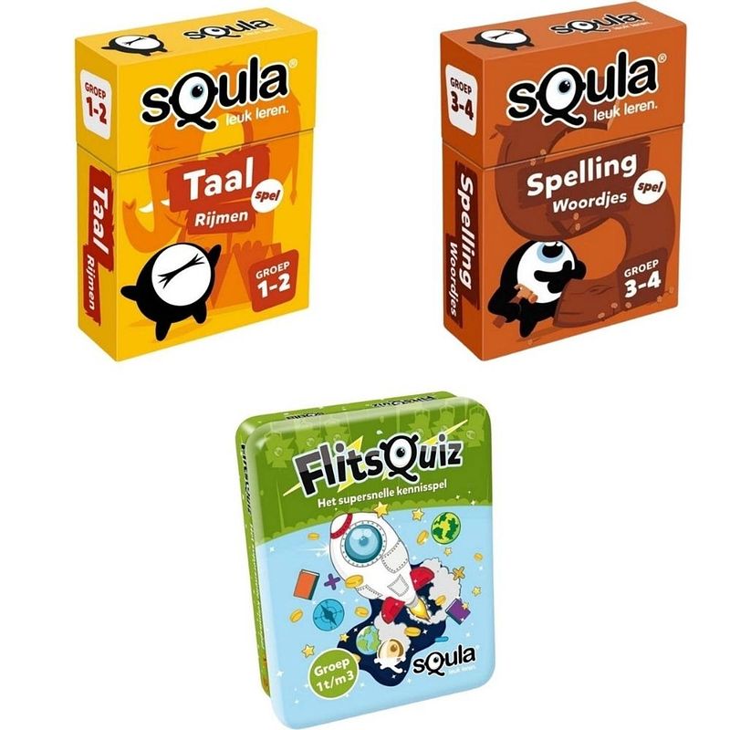 Foto van Spellenbundel - squla - 3 stuks - flitsquiz groep 1 t/m 3 - taal & spelling (groep 1 t/m 4)