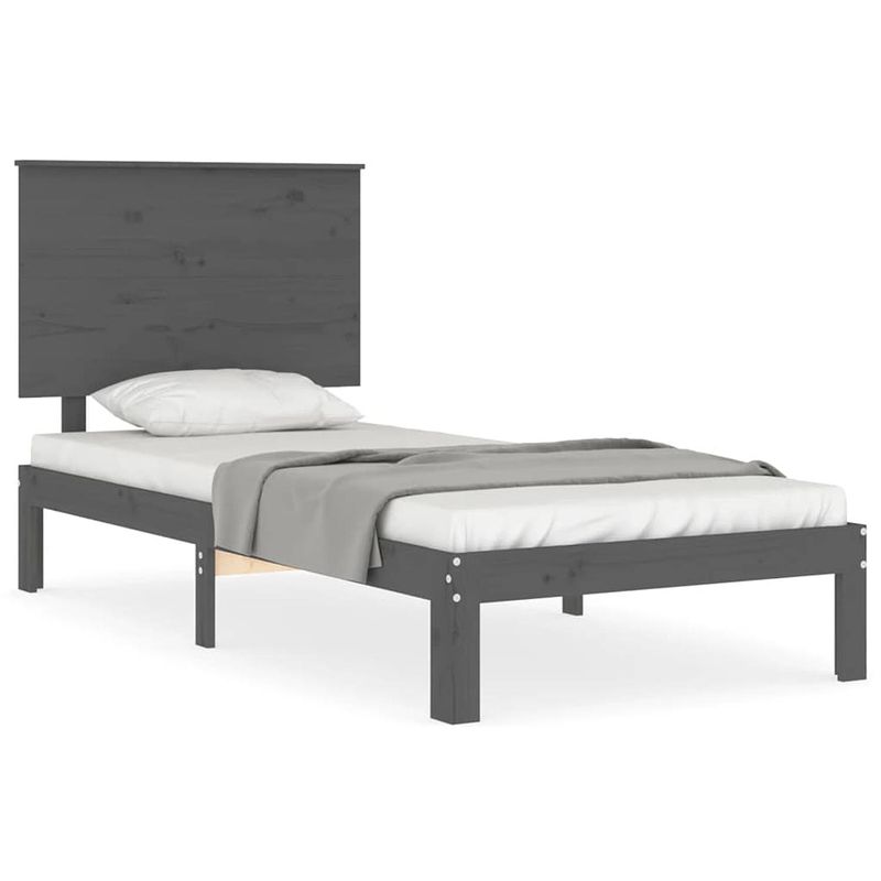 Foto van The living store bedframe massief grenenhout - grijs - 203.5 x 93.5 x 82.5 cm - multiplex lattenbodem