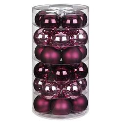 Foto van Tube met 30x roze en rode kerstballen van glas 6 cm glans en mat - kerstbal