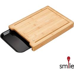 Foto van Smile - snijplank bamboe - hakblok - extra dik - met opvang bak/tray & sapgeul - 36x27,5cm