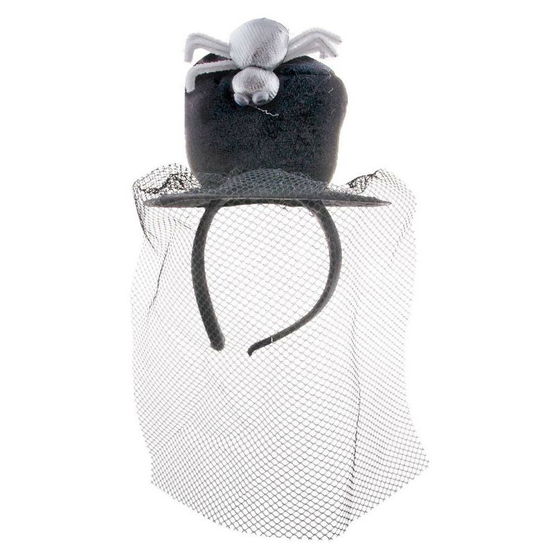 Foto van Funny fashion halloween thema mini hoedje op diadeem met sluier - one size - zwart - meisjes/dames - verkleedhoofdd