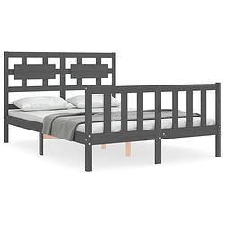 Foto van The living store bedframe grenenhout - grijs - 205.5 x 125.5 x 100 cm - multiplex lattenbodem