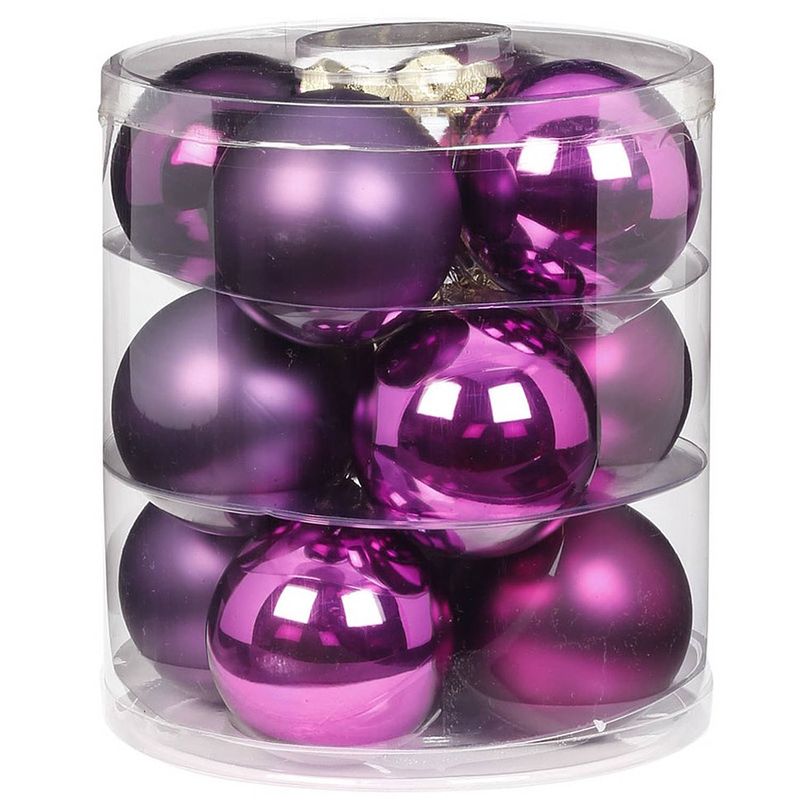 Foto van 36x paarse glazen kerstballen 8 cm glans en mat - kerstbal