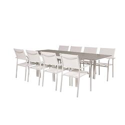 Foto van Levels tuinmeubelset tafel 100x160/240cm en 8 stoel santorini wit, grijs.