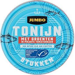 Foto van Jumbo msc tonijnstukken met groenten in pikante tomatensaus 150g