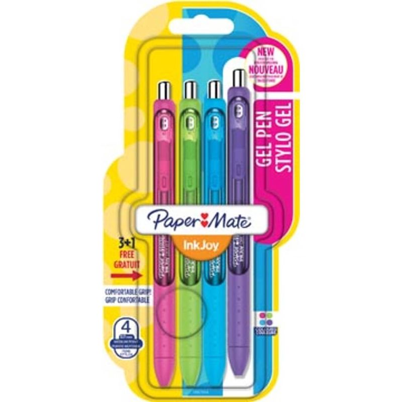 Foto van Paper mate roller inkjoy gel, blister 3 + 1 gratis in geassorteerde fun kleuren