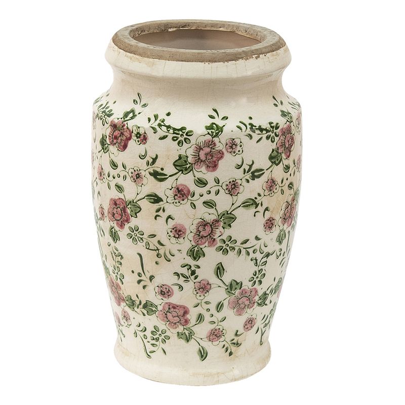 Foto van Clayre & eef vaas ø 15*26 cm roze beige keramiek bloemen decoratie vaas decoratie pot bloempot binnen roze decoratie