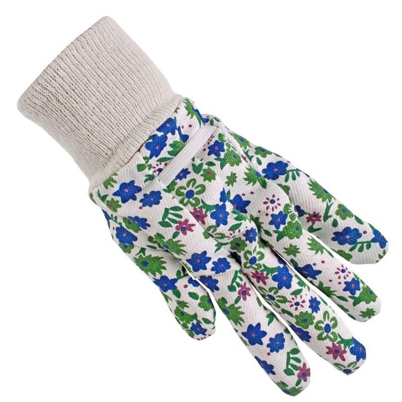 Foto van Tuinhandschoenen/werkhandschoenen met blauwe bloemetjes - tuinartikelen - werkhandschoenen - klusartikelen