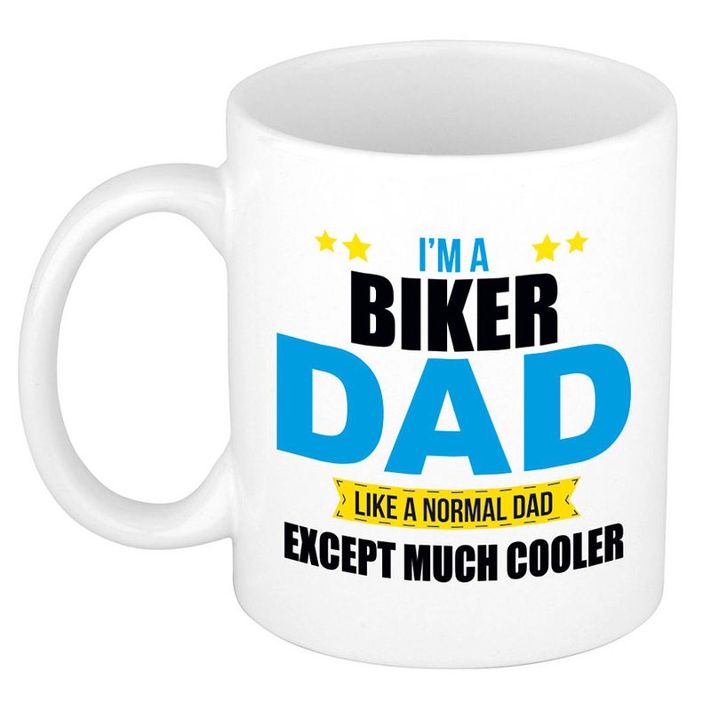 Foto van Biker dad mok / beker wit 300 ml - cadeau mokken - papa/ vaderdag - feest mokken