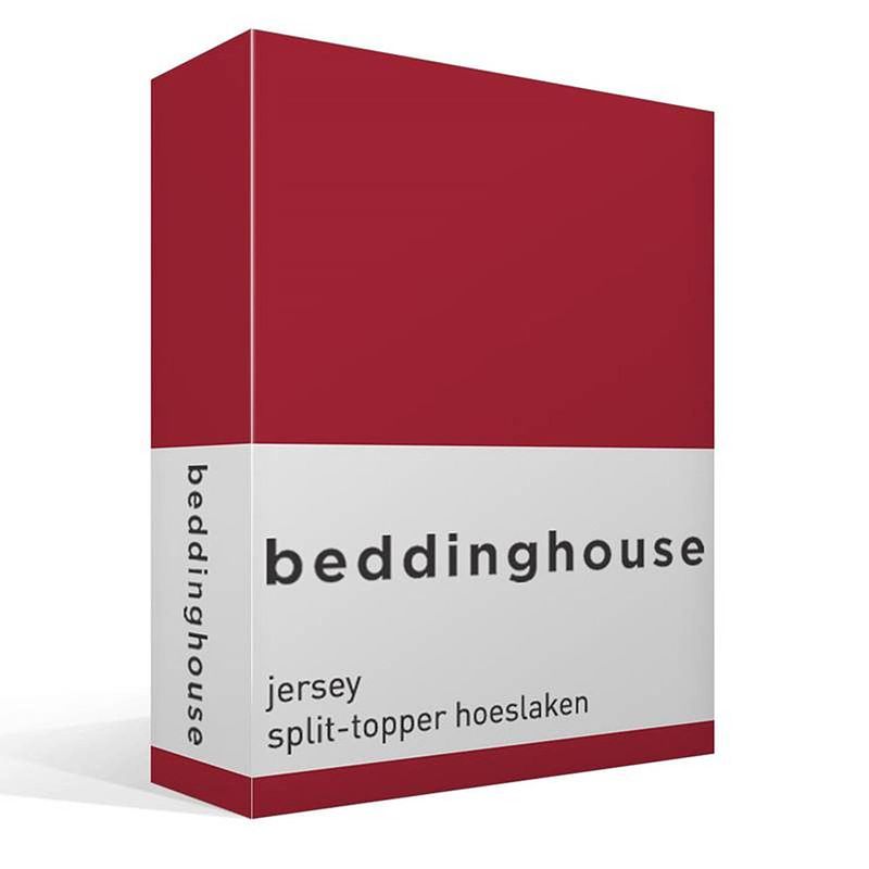 Foto van Beddinghouse jersey split-topper hoeslaken - 100% gebreide jersey katoen - 2-persoons (140x200/220 cm) - red