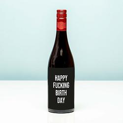 Foto van Wijnfles happy fucking birthday - rood (merlot)