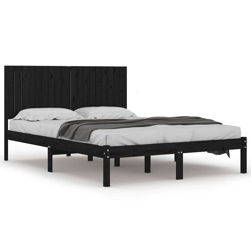 Foto van The living store houten bedframe - 180 x 200 cm - zwart - massief grenenhout