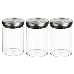 Foto van 3x stuks voorraadbussen/voorraadpotten 0,6l glas met rvs deksel - voorraadpot