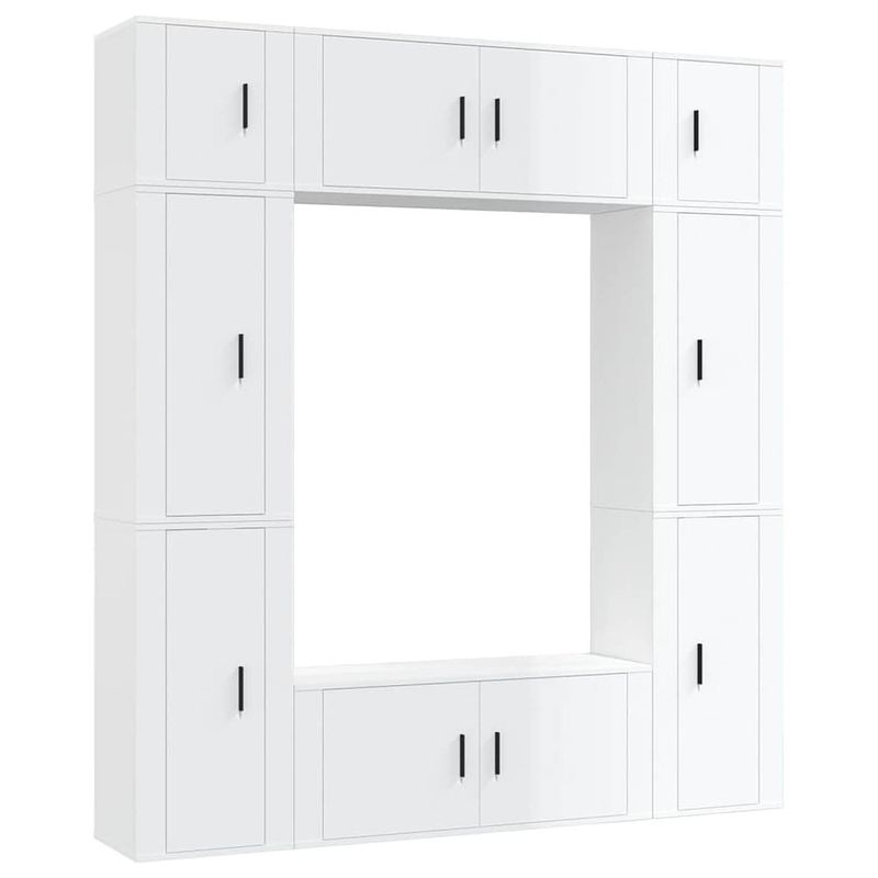 Foto van The living store tv meubelset - hoogglans wit - 2x 100x34.5x40 cm - 4x 40x34.5x80 cm - 2x 40x34.5x40 cm