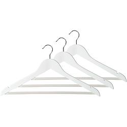 Foto van 6x witte houten kledinghangers 44 cm met broekstang - kledingkast - kleding opbergen - kleerhangers