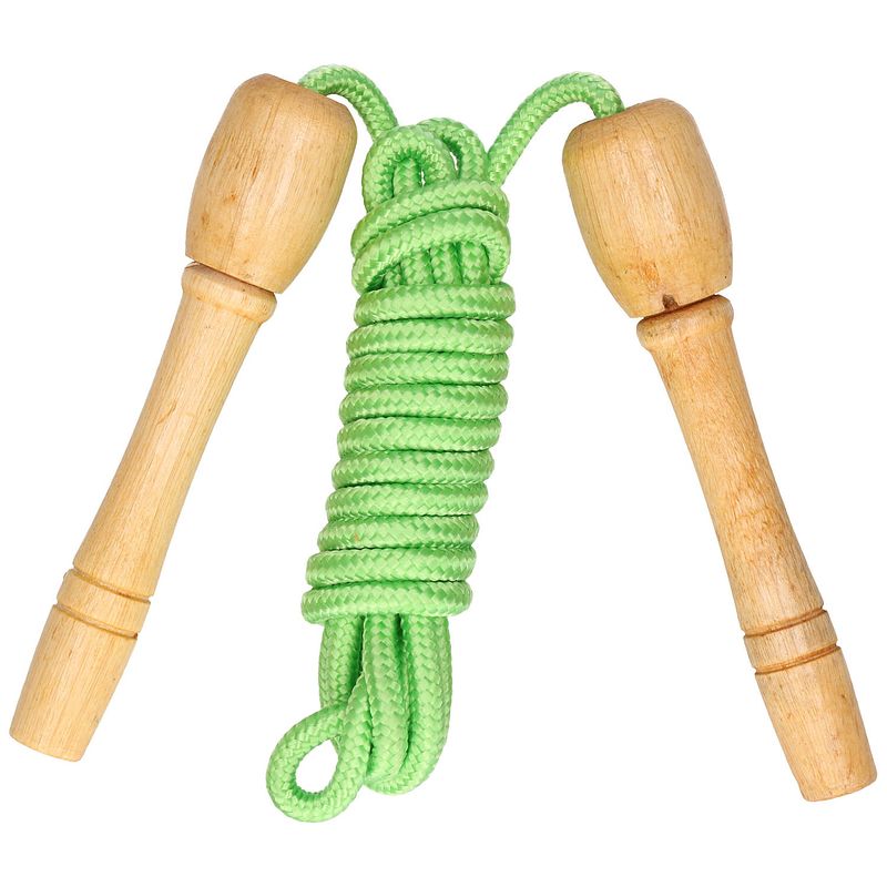 Foto van Kids fun springtouw speelgoed met houten handvat - groen - 240 cm - buitenspeelgoed - springtouwen