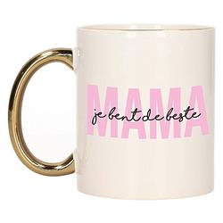 Foto van Bellatio decorations cadeau koffie/thee mok voor mama - roze met gouden oor - de beste - moederdag - feest mokken