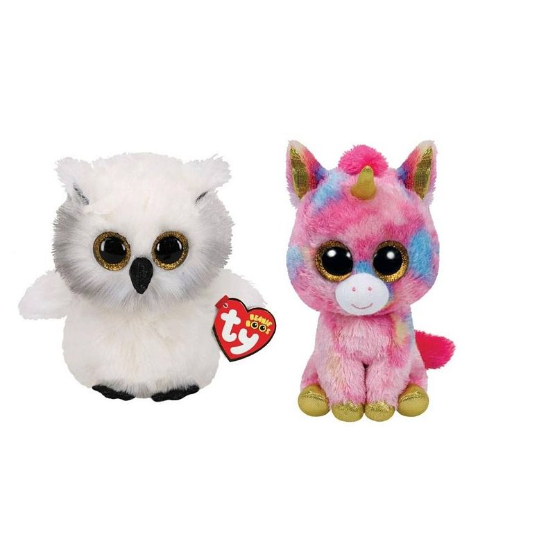 Foto van Ty - knuffel - beanie boo's - ausitin owl & fantasia unicorn