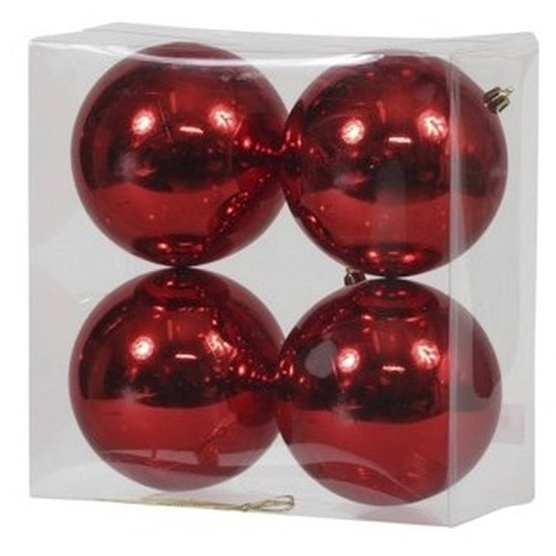 Foto van 4x kunststof kerstballen glanzend rood 12 cm kerstboom versiering/decoratie - kerstbal