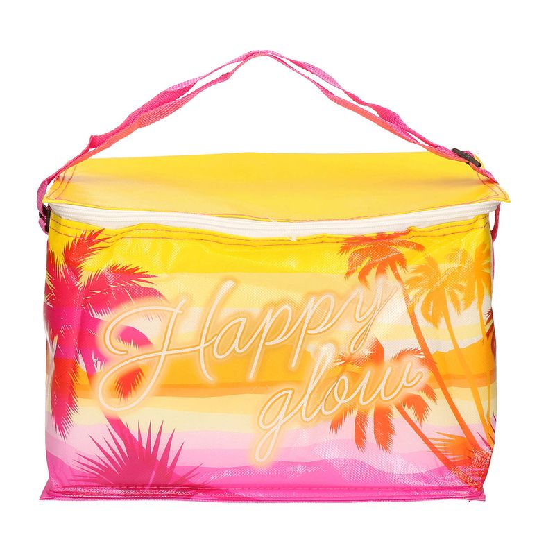 Foto van Kleine koeltas voor lunch tropical geel 32 x 16 x 22 cm 10 liter - koeltas