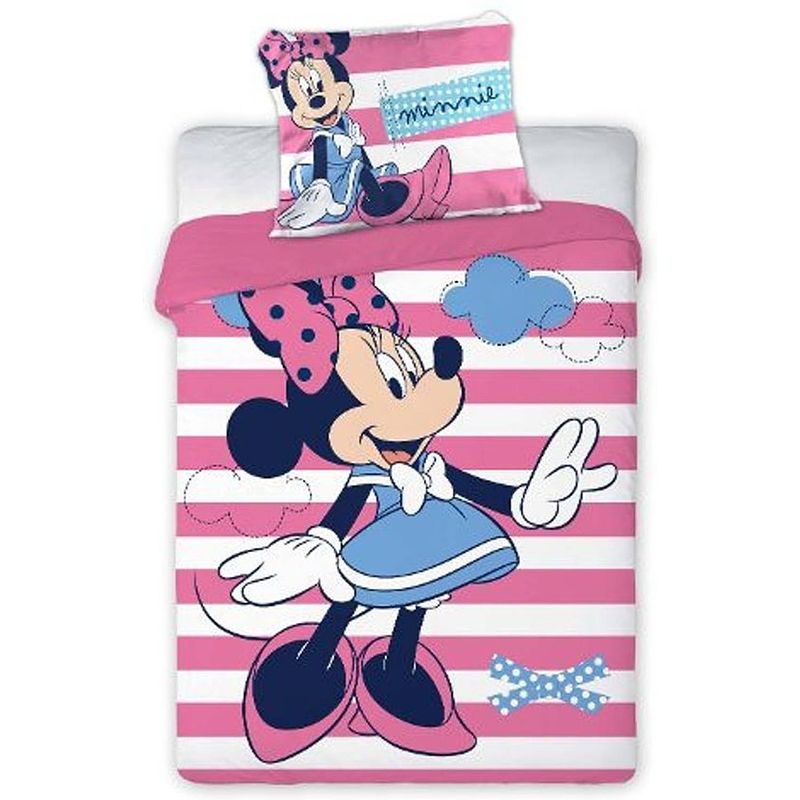 Foto van Disney minnie mouse stripes - baby dekbedovertrek - 100 x 135 cm - roze