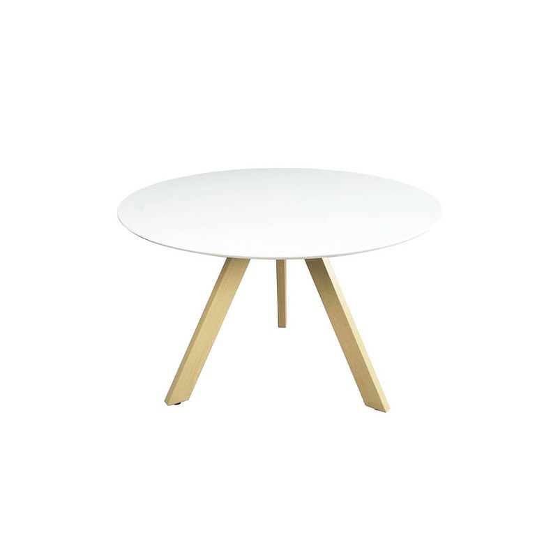 Foto van Eettafel rond ronsi wit met beige poten 120cm ronde eettafel