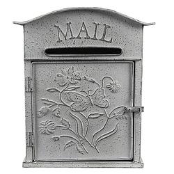 Foto van Clayre & eef brievenbus muur 26*10*31 cm grijs, wit metaal bloemen mail wandbrievenbus brievenbus hangend grijs