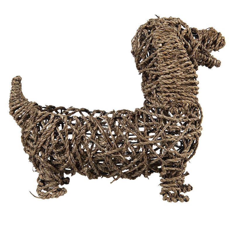 Foto van Clayre & eef decoratie beeld hond 32*17*30 cm bruin rotan plantenhouder bruin plantenhouder