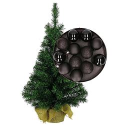 Foto van Mini kerstboom/kunst kerstboom h45 cm inclusief kerstballen zwart - kunstkerstboom