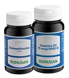 Foto van Bonusan zinkmethionine 15mg capsules + vitamine d3 75mcg 3000ie capsules - combiset