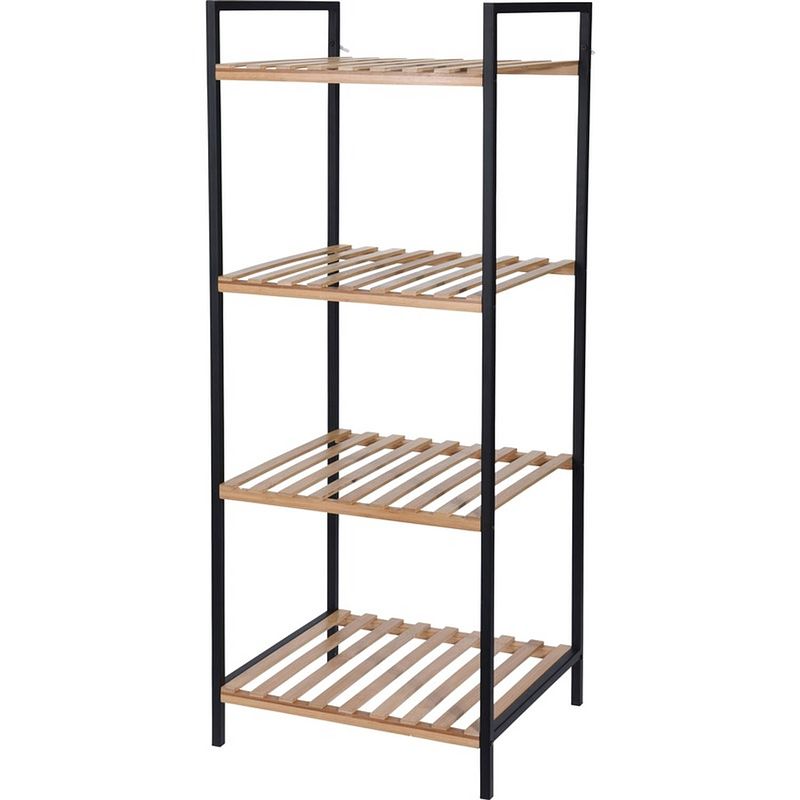 Foto van Bamboe houten badkamer handdoekenkastje/trolley 95 cm - badkamerkastjes