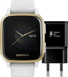 Foto van Garmin venu sq wit/goud + samsung adaptive fast charging oplader met usb a poort 15w