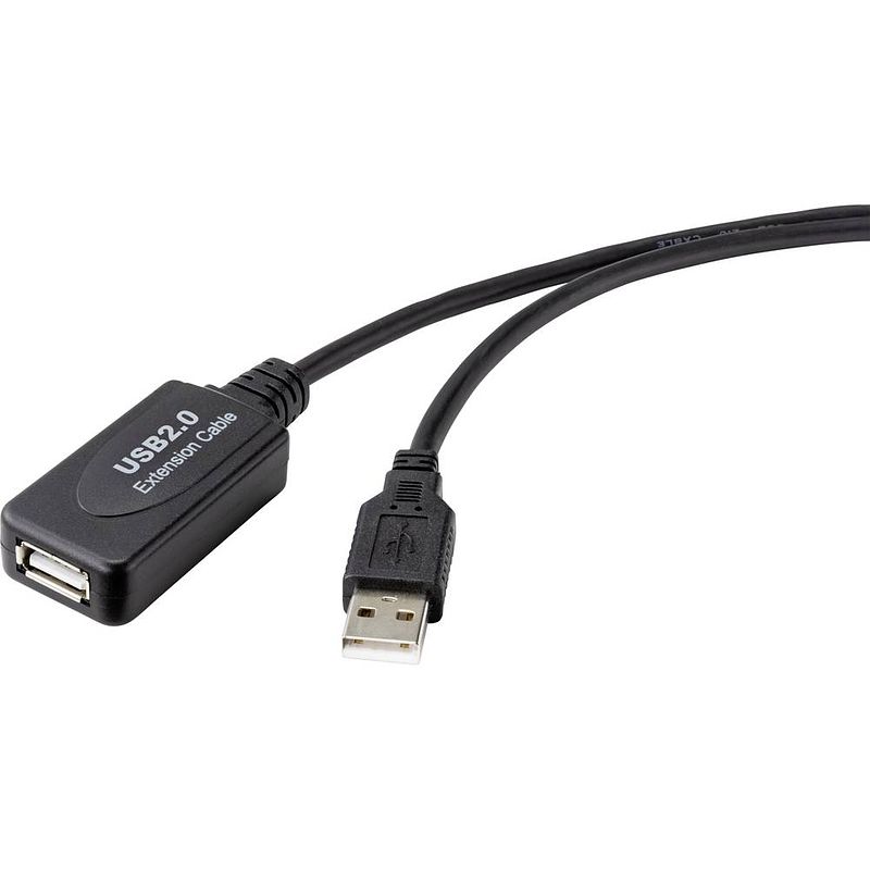 Foto van Renkforce usb-kabel usb 2.0 usb-a stekker, usb-a bus 10.00 m zwart actief met signaalversterking rf-4535084