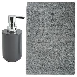 Foto van Msv badkamer droogloop mat - napoli - 45 x 70 cm - met bijpassend zeeppompje - donkergrijs - badmatjes