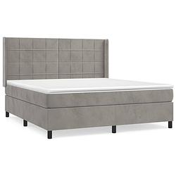 Foto van The living store boxspringbed - fluweel - pocketvering - middelharde ondersteuning - lichtgrijs - 203x183x118/128 cm -