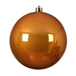 Foto van 1x stuks grote kunststof kerstballen cognac bruin (amber) 14 cm glans - kerstbal